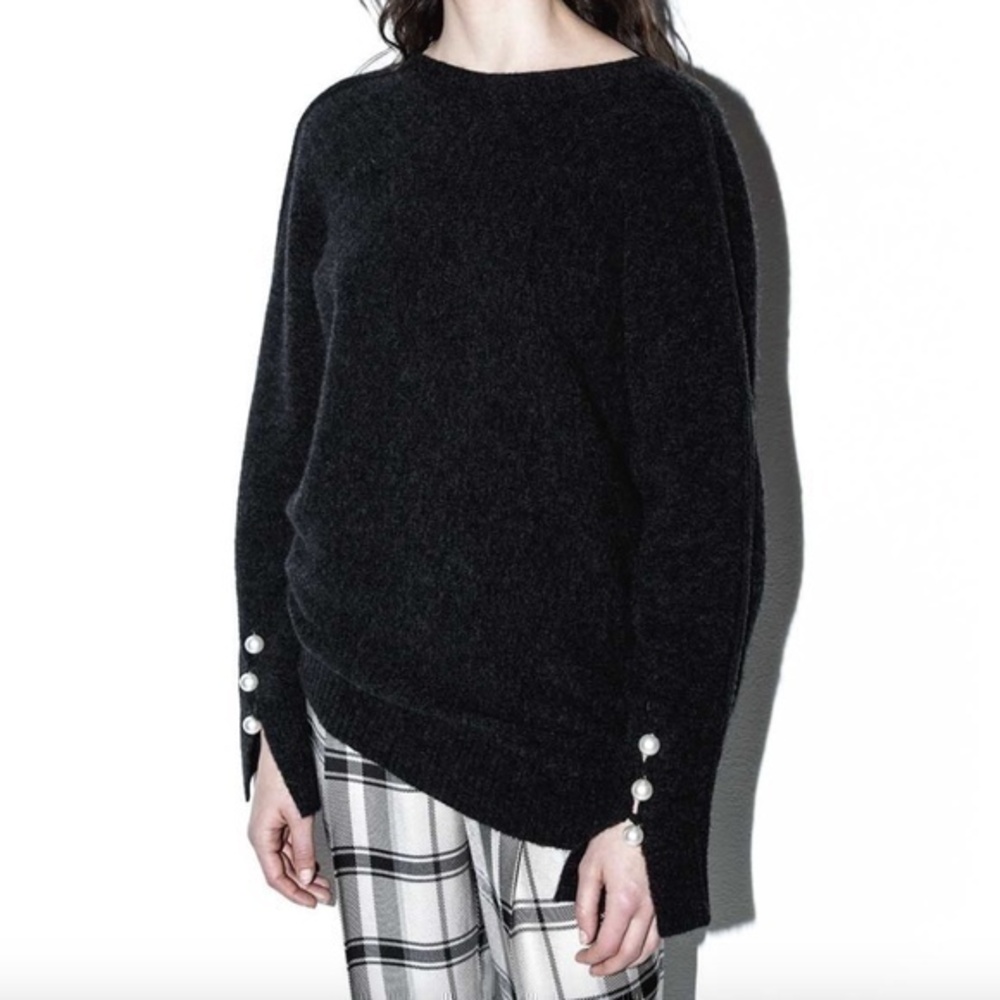 3.1 Phillip Lim Pearl Black V Back Sweater Size Large